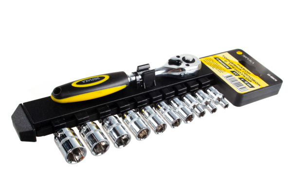 Набор торцевых головок с трещоткой ЭВРИКА 1/4 DR 4-13мм 11 предметов на держателе ER-96070