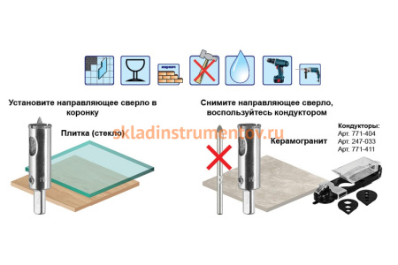 Коронка алмазная по керамограниту/керамике Профи (30х70 мм) ПРАКТИКА 917-613