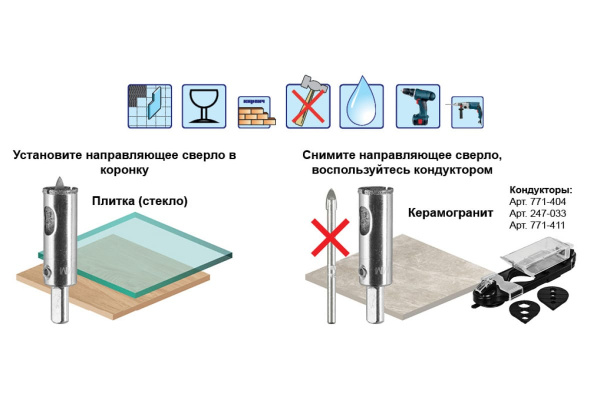 Коронка алмазная по керамограниту/керамике Профи (55х70 мм) ПРАКТИКА 917-682