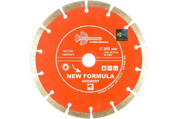 Диск алмазный отрезной Сегментный New Formula (200х22.23 мм) TRIO-DIAMOND S205 Диск алмазный отрезной Сегментный New Formula (200х22.23 мм) TRIO-DIAMOND S205