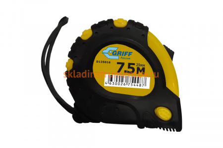 Рулетка 7.5мх25мм с 3 фиксаторами, в обрезиненном корпусе GRIFF d135016