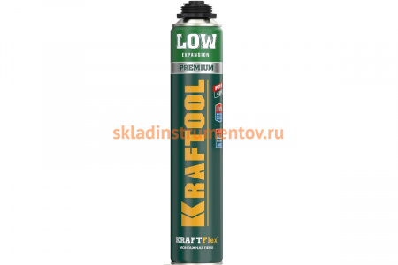 Профессиональная полиуретановая пена для монтажного пистолета Kraftool KRAFTFLEX PROFI LOW всесезонная, SVS, 750 мл 41181_z01