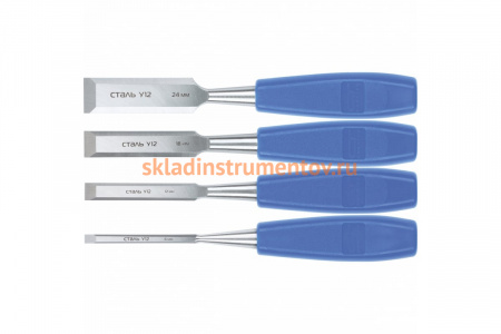 Набор плоских стамесок СИБРТЕХ 4 штуки, 6-12-18-24 мм 24422