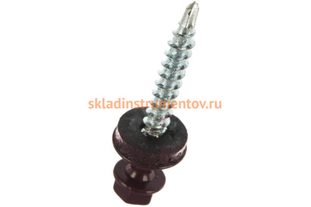 Саморезы для крепления кровельных материалов к деревянной обрешетке Зубр цвет RAL 3005 темно-красный, оцинкованный, 4,8x38мм, 1600шт 4-300310-48-038-3005