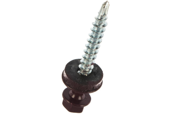 Саморезы для крепления кровельных материалов к деревянной обрешетке Зубр цвет RAL 3005 темно-красный, оцинкованный, 4,8x38мм, 1600шт 4-300310-48-038-3005