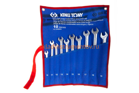 Набор комбинированных удлиненных ключей, 10-19 мм, чехол из теторона, 10 предметов KING TONY 12A0MRN