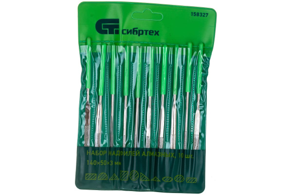 Набор алмазных надфилей 140х50х3, 10шт СИБРТЕХ 158327