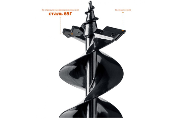 Шнек для мотобуров, мерзлый грунт, 200 мм, двухзаходный, Зубр 7052-20