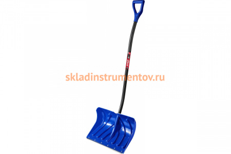 Пластиковая снеговая лопата со стальной планкой, Зубр СИБИРЬ эргономичный алюминиевый черенок, V-рчка, 500 мм 39925