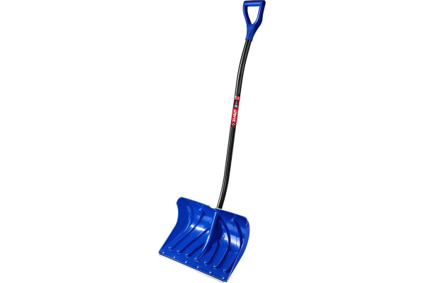 Пластиковая снеговая лопата со стальной планкой, Зубр СИБИРЬ эргономичный алюминиевый черенок, V-рчка, 500 мм 39925