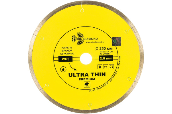 Диск алмазный отрезной Сплошной Ультратонкий Ultra Thin hot press (250х25.4 мм) TRIO-DIAMOND UTW507 Диск алмазный отрезной Сплошной Ультратонкий Ultra Thin hot press (250х25.4 мм) TRIO-DIAMOND UTW507