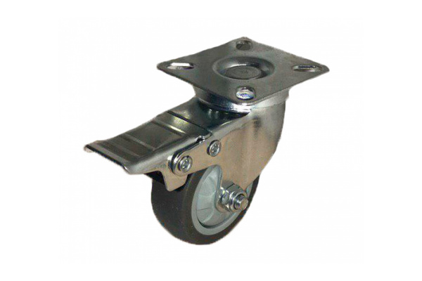 Колесо темно-серая мягкая гладкая резина поворотное с тормозом SCGB25 50 мм MFK-TORG 8054050М