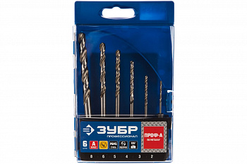 Набор сверл по металлу 6 шт d=2-8 мм, НЕХ 1/4" шестигранный хвостовик класс A сталь Р6М5, Пофессионал Зубр 29623-H6_z01