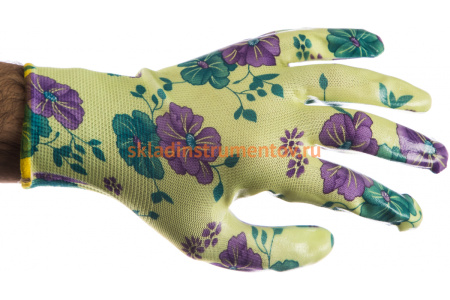 Садовые перчатки с прозрачным нитриловым покрытием Grinda зеленые, р. L-XL 11295-XL