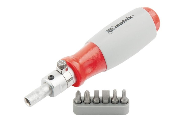 Реверсивная отвертка с набором бит 6 шт MATRIX 11549