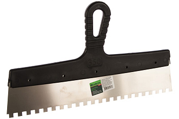 Шпатель из нержавеющей стали, 350 мм, зуб 8x8 мм, пластмассовая ручка СИБРТЕХ 85477