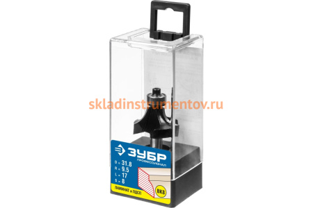 Фреза кромочная калевочная ПРОФЕССИОНАЛ №1 (31.8х17х62 мм; R9.5 мм; хвостовик 8 мм) Зубр 28784-31.8