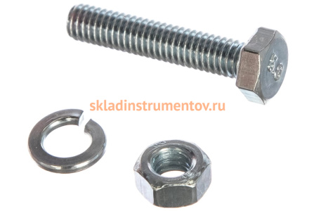 Болт с шестигранной головкой в комплекте с гайкой, шайбой, шайбой пружинной, ЗУБР, МАСТЕР, 303436-06-030