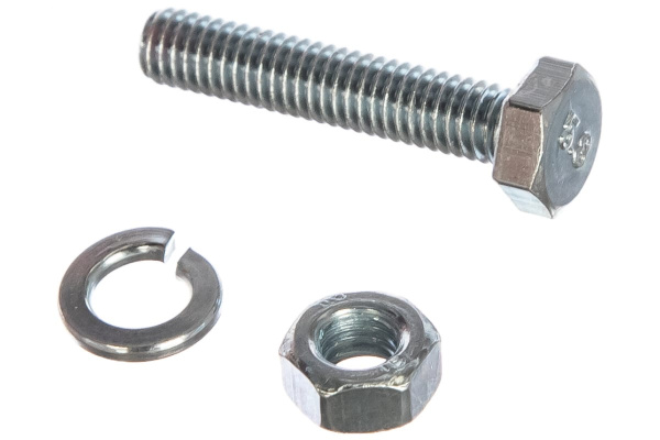 Болт с шестигранной головкой в комплекте с гайкой, шайбой, шайбой пружинной, ЗУБР, МАСТЕР, 303436-06-030