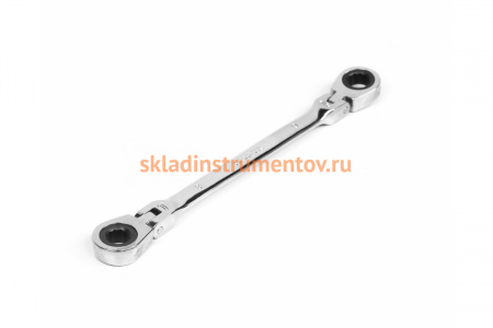 Накидной двусторонний трещоточный шарнирный хромированный ключ HORTZ 8х9 HOR 118757