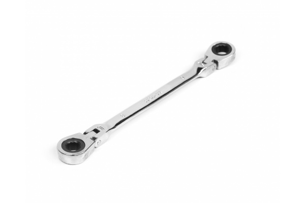 Накидной двусторонний трещоточный шарнирный хромированный ключ HORTZ 8х9 HOR 118757