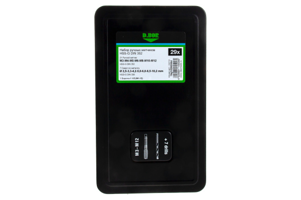 Набор ручных метчиков со сверлами D.BOR HSS-G DIN 352, 29 шт 19G1029208D