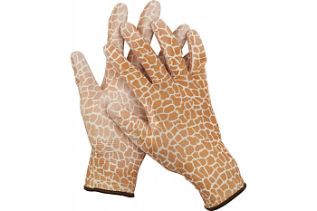 Садовые перчатки Grinda, прозрачное PU покрытие, 13 класс вязки, коричневые, размер L 11292-L