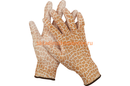 Садовые перчатки Grinda, прозрачное PU покрытие, 13 класс вязки, коричневые, размер M 11292-M