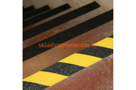 Клейкая противоскользящая лента BRAUBERG 25 мм х 5 м, черно-желтая, зернистая, основа ПВХ 606773