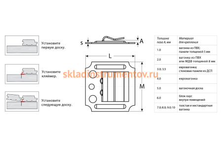 Крепеж для вагонки ЗУБР Кляймер цинк 2 мм 100 шт. 3075-02
