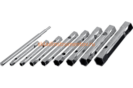 Набор: ключи торцовые, трубчатые двухсторонние, 6-22мм, с воротком, 9шт Зубр "МАСТЕР" 27162-H9