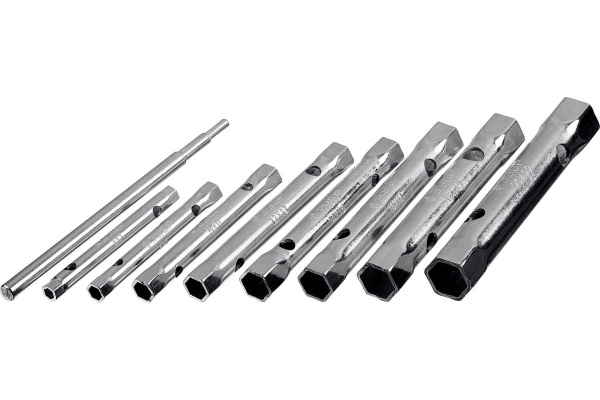 Набор: ключи торцовые, трубчатые двухсторонние, 6-22мм, с воротком, 9шт Зубр "МАСТЕР" 27162-H9