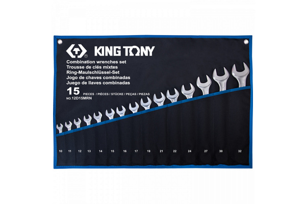 Набор комбинированных ключей KING TONY 10-32 мм, чехол из теторона, 15 предметов 12D15MRN