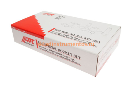 Набор корончатых головок для монтажа антенн и зеркал 8шт в кейсе FORD,VW,NISSAN,MAZDA,TOYOTA и др. /1/10 JTC-1616