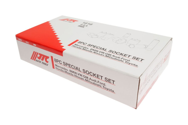 Набор корончатых головок для монтажа антенн и зеркал 8шт в кейсе FORD,VW,NISSAN,MAZDA,TOYOTA и др. /1/10 JTC-1616