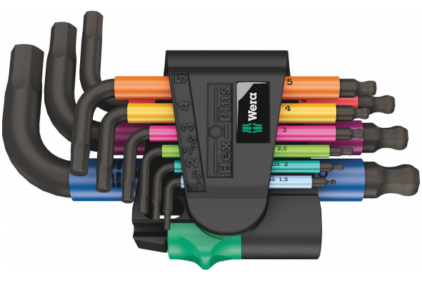 Набор Г-образных метрических ключей WERA 950/9 Hex-Plus Multicolour 2 BlackLaser WE-133164