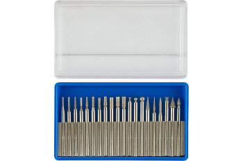 Набор мини-насадок Зубр с алмазным напылением в пластиковом боксе P 180 хвостовик диаметр 3 мм 20 предметов 33383-H20