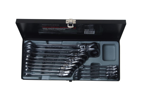 Набор комбинированных трещоточных ключей с шарниром ROCKFORCE 13пр. RF-51310F