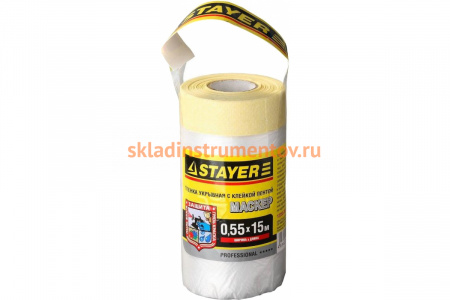 Защитная пленка STAYER Маскер с клейкой лентой ПНД 10 мкм 550 мм x 15 м 12255-055-15