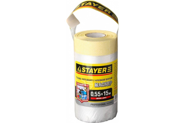 Защитная пленка STAYER Маскер с клейкой лентой ПНД 10 мкм 550 мм x 15 м 12255-055-15