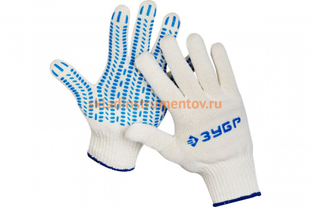 Перчатки хлопчатобумажные с защитой от скольжения (размер L-XL) "Эксперт-протектор" Зубр 11452-XL