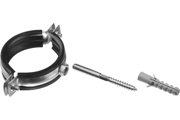 Трубный хомут Зубр МАСТЕР оцинкованный в комплекте с сантехнической шпилькой и дюбелем, 2 1/2" 37866-75-80_z01