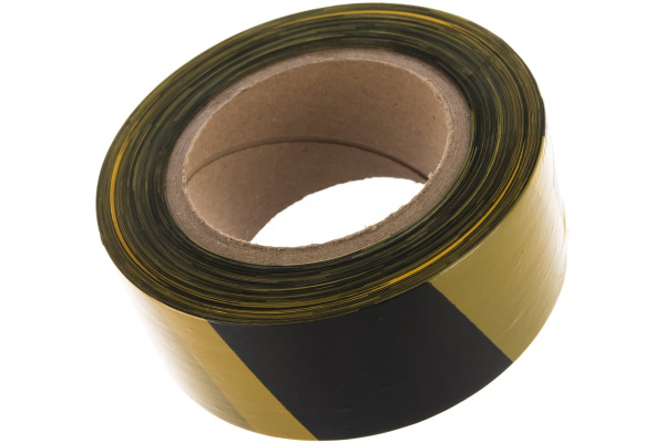 Сигнальная лента СИБРТЕХ, 50 мм х 200 м, черно-желтая 89033