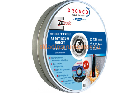 Диск отрезной по нержавейке InoxFre AS60 BOX-10 (10 шт в жестяной коробке; 125x2/1x22.23 мм) DRONCO 6900947100