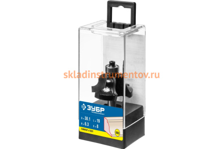 Фреза кромочная калевочная ПРОФЕССИОНАЛ №4 (38.1х19х64 мм; R6.3 мм; хвостовик 8 мм) Зубр 28787-38.1