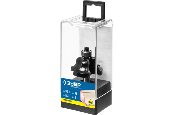 Фреза кромочная калевочная ПРОФЕССИОНАЛ №4 (38.1х19х64 мм; R6.3 мм; хвостовик 8 мм) Зубр 28787-38.1