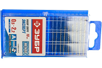 Набор сверл по металлу 10 шт. (0.5-2.2 мм) "МЕТ-Ш" Зубр 4-29625-H10-P