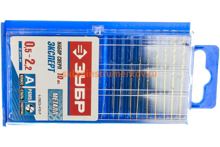 Набор сверл по металлу 10 шт. (0.5-2.2 мм) "МЕТ-Ш" Зубр 4-29625-H10-P