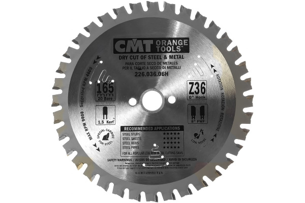 Диск пильный по металлу (165x20x1.5/1.2 мм; Z36; TCG) CMT 226.036.06H