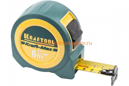 Рулетка Kraftool PRO Kraft-Max длинный вылет, нейлон, упрочненный двухкомпонентный корпус, 8м 27мм 34127-08-27